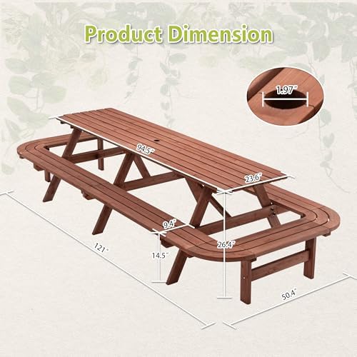 121" Rectangular Picnic Tables for Outdoors,14-16 Person Wooden - Image 2