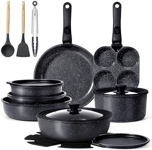 GiPP 21PCS Pots and Pans Set Nonstick Cookware Set with Detachable Handle by GiPP