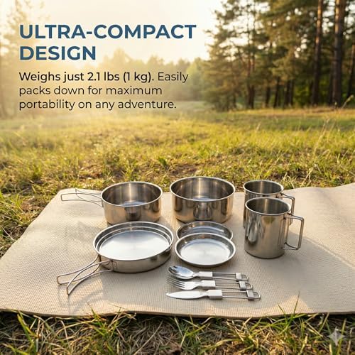 14-Piece Camping Cookware Set, 304 Stainless Steel Pots and Pans - Image 5