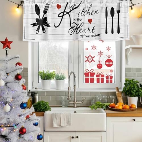 Valances for Windows, Kitchen Tableware Valance Curtains Blackout Drapes for Kitchen/Bathroom/Cafe, Red Love Heart Black Words Vintage Rod Pocket Window Toppers Valances 2 Pack Clearance 60''x18'' - Image 6