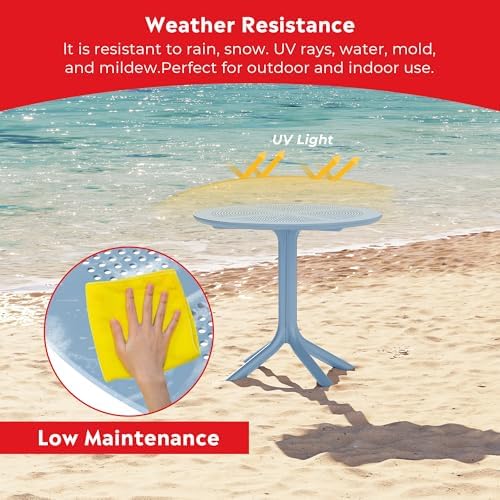 Costaelm Small Patio Table, Outdoor Round Dining Table, Weather Resistant Outside Table for Poolside Deck Lawn Garden Backyard, French Blue - Image 4