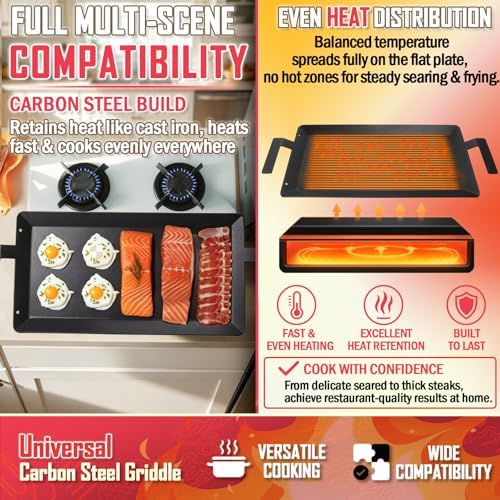 Universal Carbon Steel Griddle for Gas Grill, Stove top & Induction Cooktop - Image 2