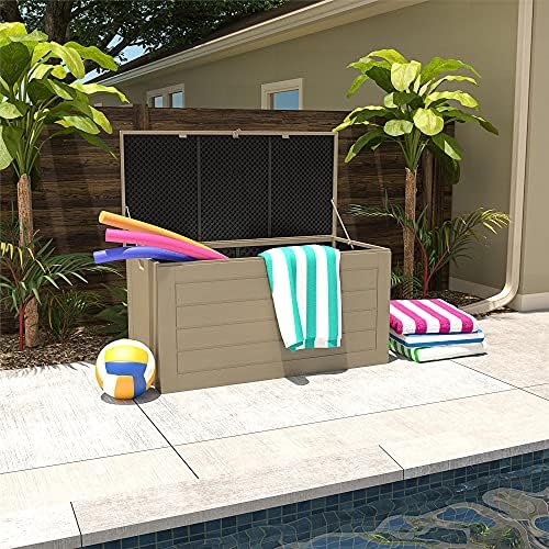 Cosco Outdoor Living 180 Gallon Patio Storage Box, Extra Large, Lockable Lid, Weather-Resistant, Tan/Brown - Image 2