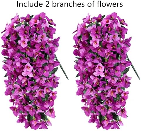 Faux Bougainvillea Artificial Flowers Plants for Outdoors Outside Decoration, 2pcs Realistic Fake Flowers UV Resistant Silk Long Trailing Vines for Front Door Planter Patio Balcony Yard Garden, Mix - Image 5