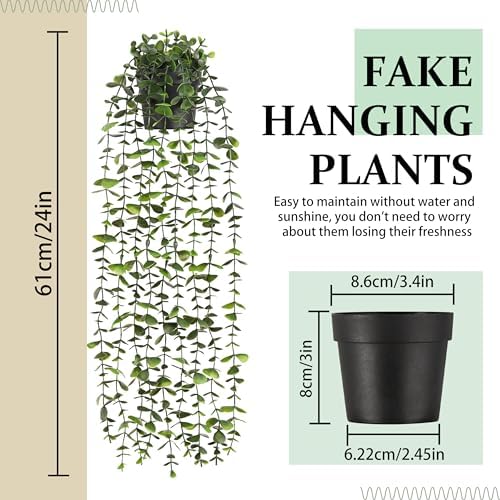 Waipfaru 2Pcs Fake Hanging Plants with Pot, Potted Faux Eucalyptus - Image 2