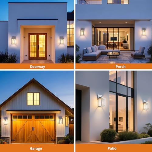 2 Pack Silver Dusk to Dawn Exterior Lighting Fixtures Wall Mount, Sensor Outside Front Porch Lights for House, Outdoor Lantern Lamp, Waterproof Wall Sconce Lights, Coach Light for Garage Entryway - Image 7
