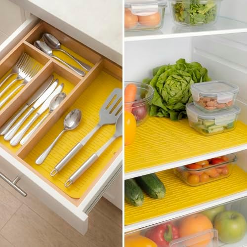 MicoYang Silicone Dish Drying Mat for Multiple Usage,Easy clean,Eco-friendly,Heat-resistant Silicone Mat for Kitchen Counter or Sink,Refrigerator or Drawer Liner Yellow XL 18 inches x 16 inches - Image 5