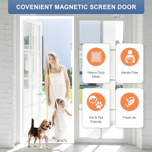 METAONLY Magnetic Screen Door Mesh, Works for Patio, Sliding Door, Keeps Bug Mosquito Out, Fresh Air Flow, Fits 30" x 80" Door - Curtain Size 32" x 82", White - Image 3