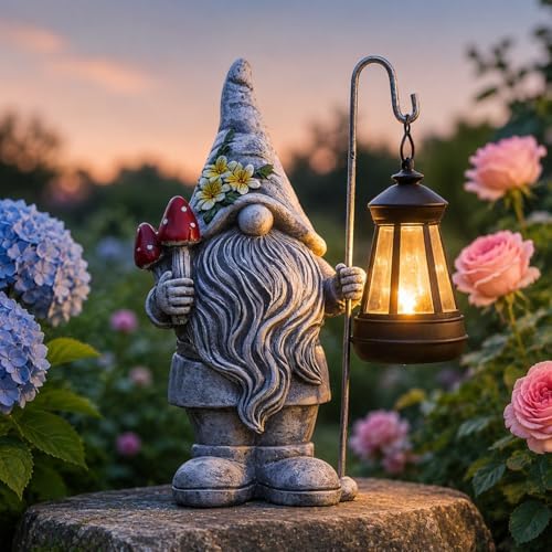 Garden Gnome Statue with Lantern: Outdoor Waterproof Sculpture by welcometoAcgarten
