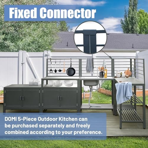 Domi 5-Piece Outdoor Kitchen Island with Storage, Aluminum Kitchen Islands Stainless Steel Sink w/Faucet, Corner Bar Storage Cabinet, Outdoor Kitchen with Protective Cover for Deck, Patio - Image 6