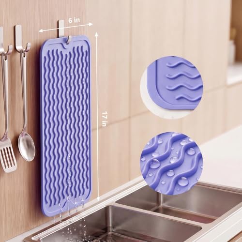 MicoYang Silicone Dish Drying Mat for Multiple Usage,Easy clean,Eco-friendly,Heat-resistant Silicone Mat for Kitchen Counter,Sink,Bar,Bottle,or Cup Light Purple M 17 inches x 6 inches - Image 2