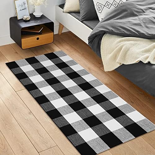 IOHOUZE 2x4.3 Buffalo Plaid Rug, Washable Outdoor Door Mat, Black White - Image 4