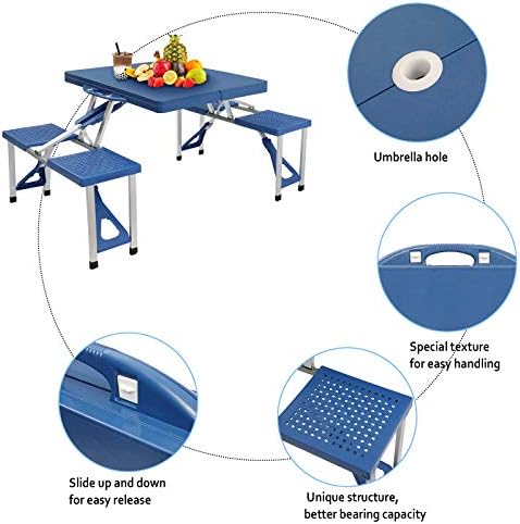 Portable Folding Picnic Table,Outdoor Dining Table,Folding Table and Chair,Kid's Picnic Table,Heavy Duty Camping Picnic Tables,with Umbrella Hole,for Outdoor, Party, Garden, Beach, Backyard (Blue) - Image 5