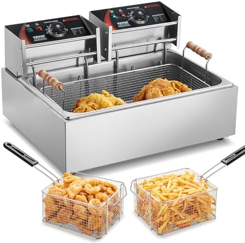 VEVOR Commercial Deep Fryer, 3000W Electric Turkey Fryer with 3 Removable Baskets, Large Capacity 18Qt / 17L Stainless Steel Countertop Single Oil Fryer, for Kitchen Restaurant Use, Silver by VEVOR