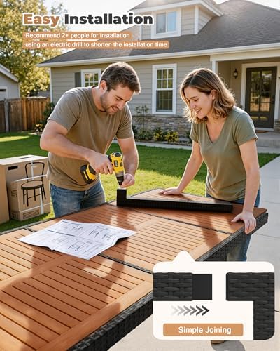 Flamaker Patio Dining Set for 8 Outdoor Acacia Wood Table and Chairs, Black - Image 4