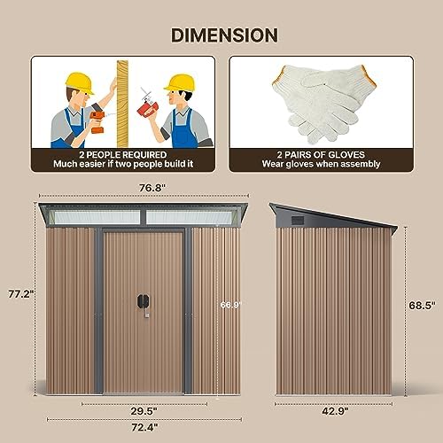 Gizoon 6'x4' Outdoor Storage Shed Metal Garden Shed with Sliding Lockable Doors, Versatile Tool Bike Shed with Transparent Panel Windows, Outdoor Storage Clearance for Backyard, Patio, Light Brown - Image 3