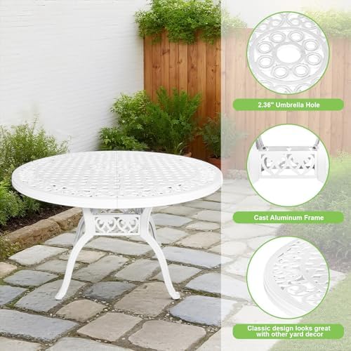 48.23" Patio Dining Table, All-Weather Cast Aluminum Table with 2.36" Umbrella Hole, Patio Furniture Table, Outdoor Dining Table for Backyard and Poolside - Image 4