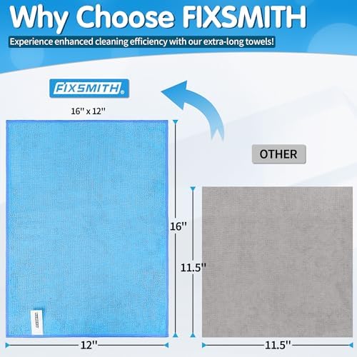 FIXSMITH Blue Microfiber Cleaning Cloth -Pack of 12, Highly Absorbent Cleaning Rags, 16"X12" All Purpose Cleaning Towels for Housekeeping, Kitchen, Car, Lint Free and Reusable Microfiber Towels - Image 3