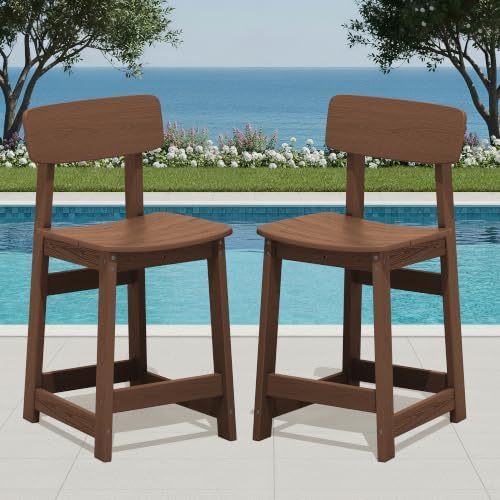 SERWALL Outdoor HDPE Counter-Height Bar Stools Set of 2, Brown - Image 2
