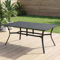 63”x37.8” Metal Outdoor Dining Table for 6,Rectangular Patio Dining Table with Adjustable Umbrella Hole,All-Weather Black Outdoor Patio Table for Porch, Garden by LUTINLIX