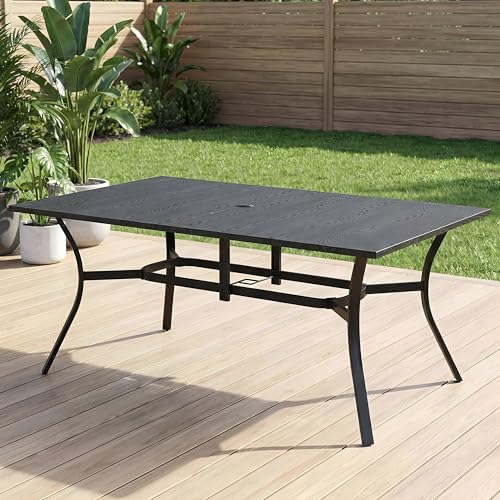 63”x37.8” Metal Outdoor Dining Table for 6,Rectangular Patio Dining Table with Adjustable Umbrella Hole,All-Weather Black Outdoor Patio Table for Porch, Garden by LUTINLIX