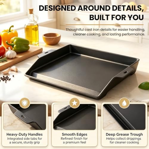 QuliMetal 17" x 13" Pre-Seasoned Cast Iron Grill Griddle - Image 4
