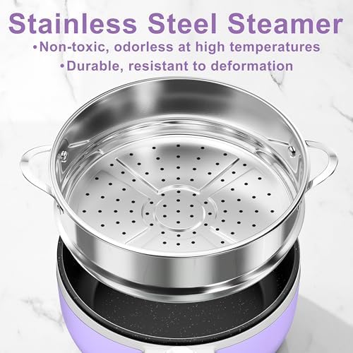 Dezin Hot Pot Electric with Steamer, 1.5L Non-Stick Portable Electric Pot - Image 3