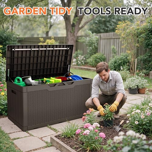 105 Gallon Deck Box Outdoor Indoor Waterproof Storage Box, Brown - Image 4