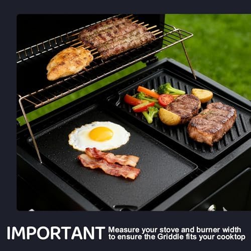 EWFEN Reversible Grill/Griddle, 16.7x9.5'' Pre-Seasoned Cast Iron Griddle Pan, Double Burner Cookware, Rectangular Stovetop Griddle with Handles, Flat Top Plate for Oven, Grill & Campfire - Image 6