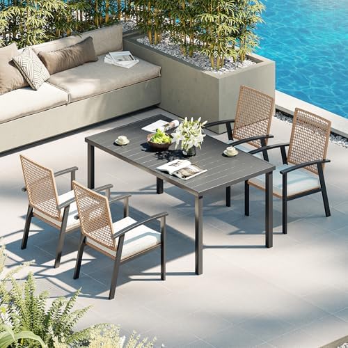 Aoxun 5-Piece Wicker Patio Table and Chairs Set for 4 with Umbrella Hole by Aoxun