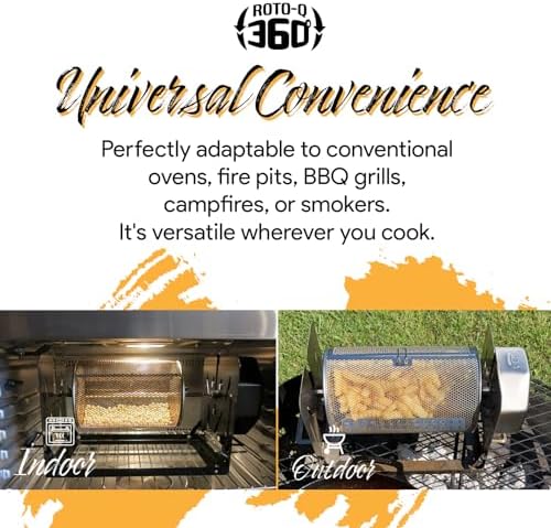 ROTO-Q 360 Cordless Rotisserie Kit w/Tumble Basket - Stainless Steel, Non-Electric - For Grills, Ovens, Smokers - Gas/Charcoal BBQ, Kamado Joe, Green Egg, Kettle - Indoor/Outdoor Use - Image 3