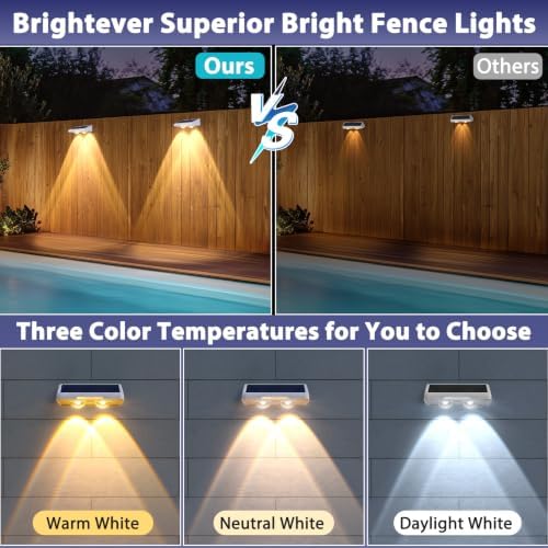 Brightever Solar Fence Lights Outdoor White 12-Pack, 3000K/5000K/6500K - Image 4