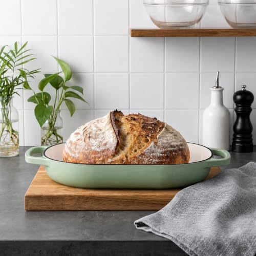 VORRINGARD Enameled Cast Iron Dutch Oven Pot with Dome Lid, Oval Bread Oven for Homemade Sourdough Bread Baking, Oven Safe up to 500°F, 6 Quart, Green - Image 5