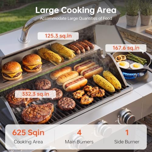 LazySunsets 4-Burner Propane Grill 49,000 BTU Stainless Steel，Black - Image 5