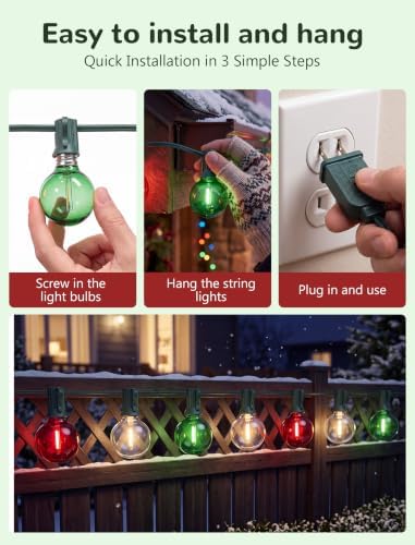 25FT G40 LED Red Green White Outdoor String Lights, 27 Shatterproof Bulbs - Image 5