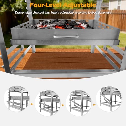 Ergocar Charcoal Grill Outdoor Multi-Function Portable Rotatable Adjustable Height 4-Tier Charcoal Tray Ideal For Outdoor Smoking, Picnics, Camping Barbecues - Image 5