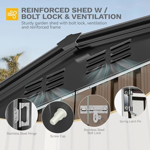 DWVO 7x5 ft Outdoor Storage Shed, Metal Waterproof w/Lockable Door - Brown - Image 7