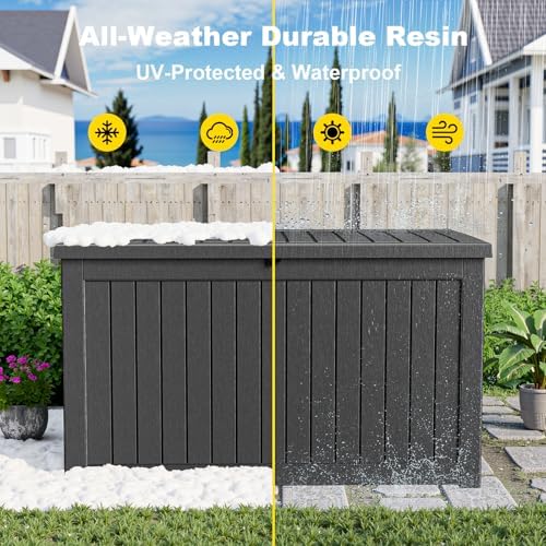 260 Gallon Outdoor Deck Box, Lockable Waterproof Outdoor Storage Boxes For Garden Tools,Indoor Cushions,Accessories Outside Storage Resin Weatherproof Container(Black) - Image 6
