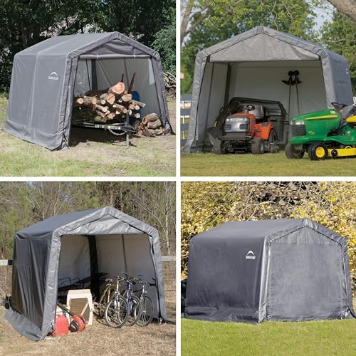 ShelterLogic 10' x 10' Shed-in-a-Box All Season Steel Metal Peak Roof Outdoor Storage Shed with Waterproof Cover and Heavy Duty Reusable Auger Anchors, Grey - Image 3