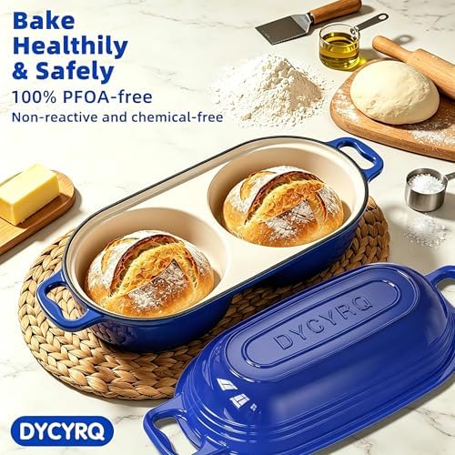 Enameled Cast Iron Dutch Oven Pot with Lid, Double Bread Loaf Pan - Image 4
