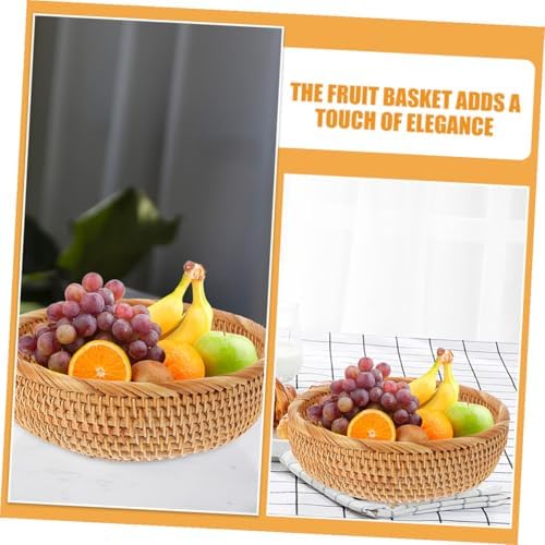 Rattan Woven round Basket, Vintage Storage Organizer - Image 4