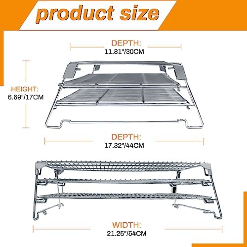 Jerky Racks for Barrel Style Pellet Grills, 21"W×17.2"L, 3 Tiered Foldable Sliding 830 in² Cooking Space Expansion Grate Accessory for Pit Boss, Traeger, Z Grill, Green Mountain and More Smoker Grills - Image 3