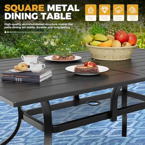 Incbruce 8 Pieces Patio Dining Set with Sky Blue Umbrella, Outdoor Dining Set of 6 Textilene Chairs and Rectangle Table with Umbrella Hole for Backyard, Garden, and Poolside (Blue) - Image 7