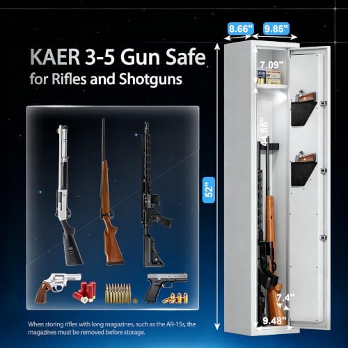 KAER [No Assembly Required] 3-5 Gun Safe for Rifles, One Piece Welded Anti Pry Heavy Duty Steel Shotgun Safe with Scratch Resistant Tactical Hammertone Finish for Home & Hunting - Image 2