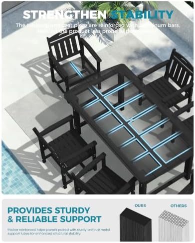 Ciokea HDPE Outdoor Dining Set of 4, Patio Table and Chairs Sets, Black - Image 5