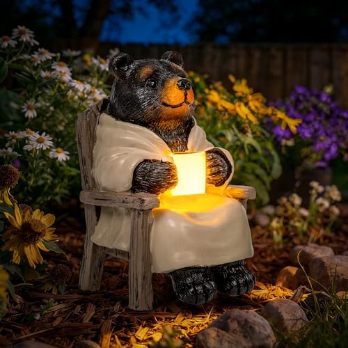 SOWSUN Solar Garden Decor Outdoor Miniature Bear Statue for Patio Yard - Image 7