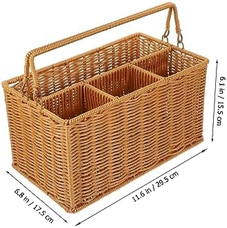 Brown Imitation Rattan Cutlery Holder, Kitchen Utensil Organizer Basket - Image 5