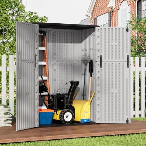 HOMSPARK Outdoor Storage Shed 57 Cu.Ft, All-Weather Resistant Resin Garden Sheds & Outdoor Storage Clearance with Floor, Double-Layer Plastic Tool Sheds for Patio, Garden & Lawn (Light Gray) - Image 2