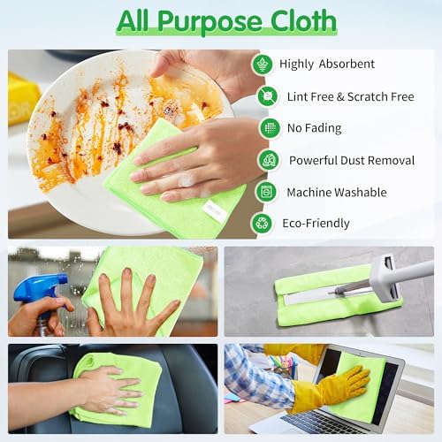 FIXSMITH Sage Green Microfiber Cleaning Cloth -Pack of 8, Highly Absorbent Cleaning Rags, 16"X12" All Purpose Cleaning Towels for Housekeeping, Kitchen, Car, Lint Free and Reusable Microfiber Towels - Image 5