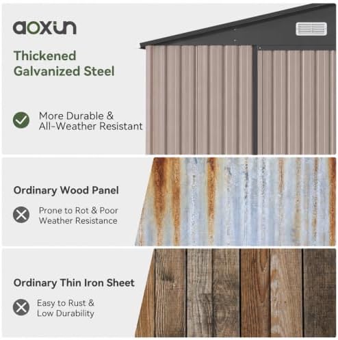 Aoxun10x12 FT Shed Outdoor Storage Shed with Floor Brown - Image 6